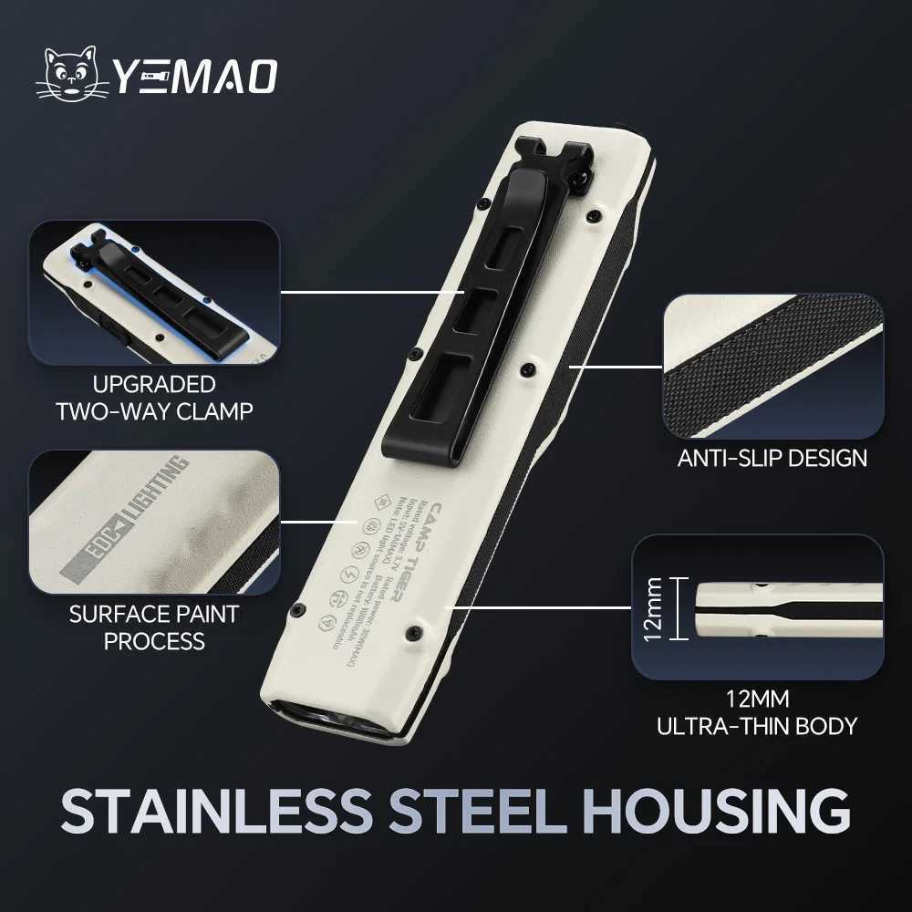 YEMAO M28 Tactical Flashlight 880 Lumens USB Rechargeable LED Flash Light with Spotlight Floodlight Strobe Modes Slim Flat Torch W250915