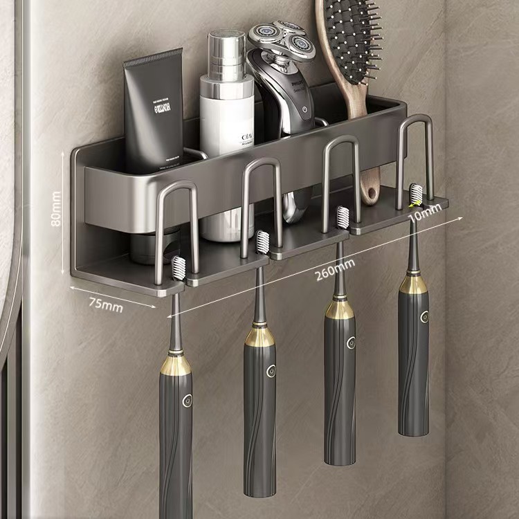 Multi functional toothbrush storage rack no punching gun ash bathroom mouthwash cup toothbrush cup storage wall mounted electric toothbrush rack
