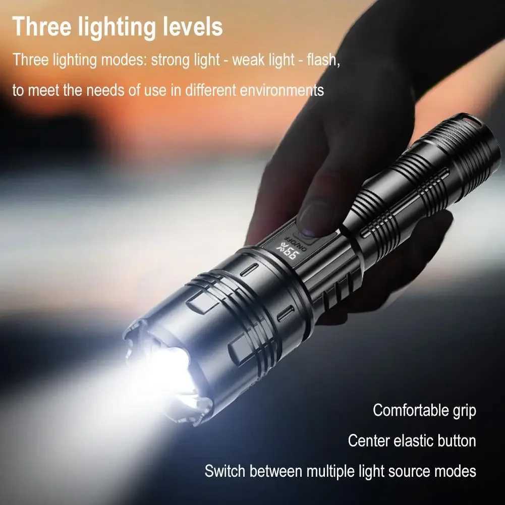 White Laser Flashlight With Power Display High Brightness Handheld Zoom Fishing Outdoor Work Telescopic Camping Ligh Light S5G1 C250915