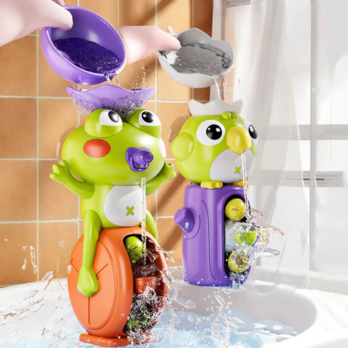 New Frog Bird Waterwheel Bath Toy for Children Kid Water Play Game in Shower Montessori Gift Spinner with Suction Cup Bathroom C250915