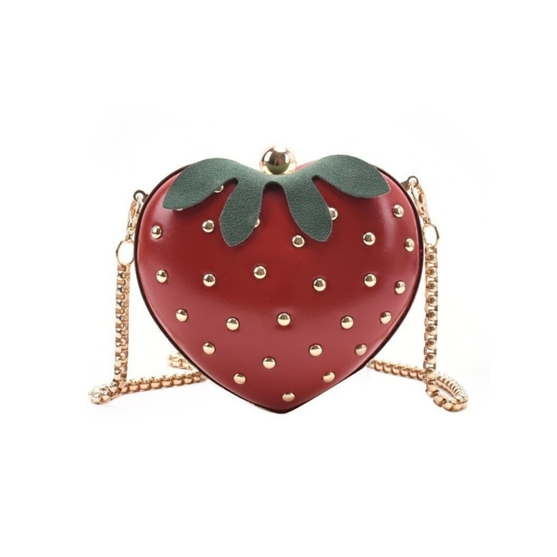Womens Summer Fashion Cute Strawberry Crossbody Bag Rivet Snake Bone Chain y250912