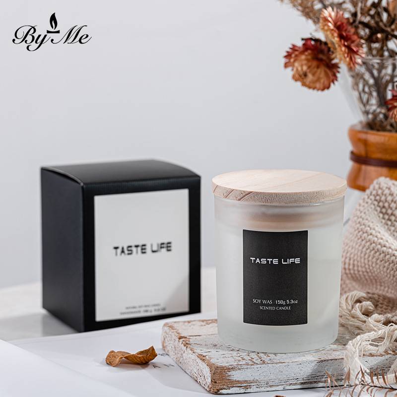 Soy Wax Fragrance Glass Candle with Wood Cover for Non-Smoking Aromatherapy Gifts