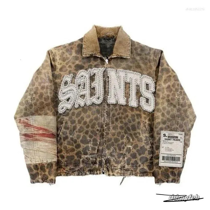 Men's Jackets Streetwear Vintage Leopard Camouflage Jacket Y2k Coats Men Women Hip Hop Letter Patchwork Embroidery Oversized Clothes ddmyFeb