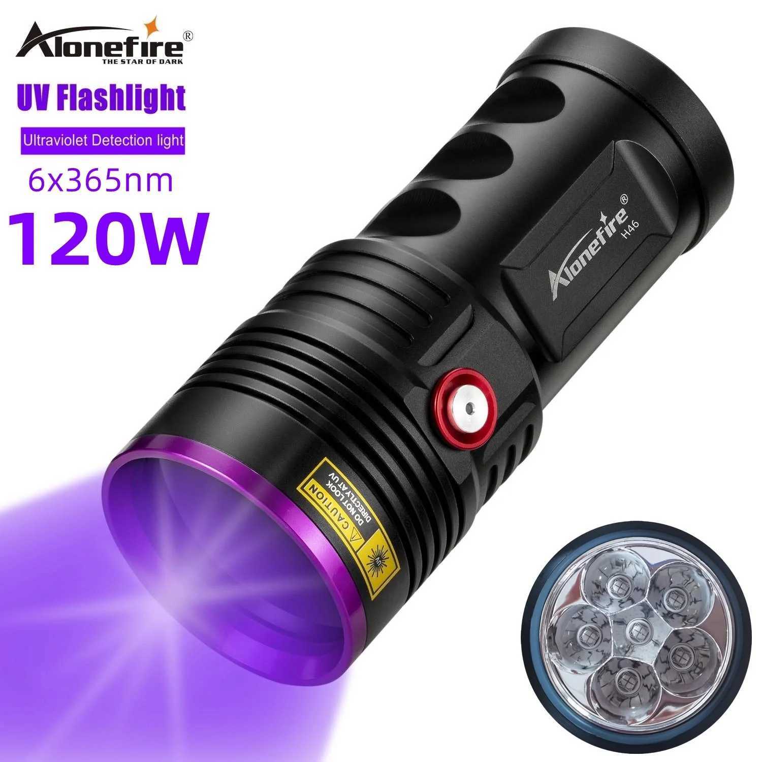 120W 6x365nm UV Powerful Ultraviolet Flashlight USB Rechargeable Blacklight Torch Curing Money Ore Scorpion Fluorescent Detector C250915