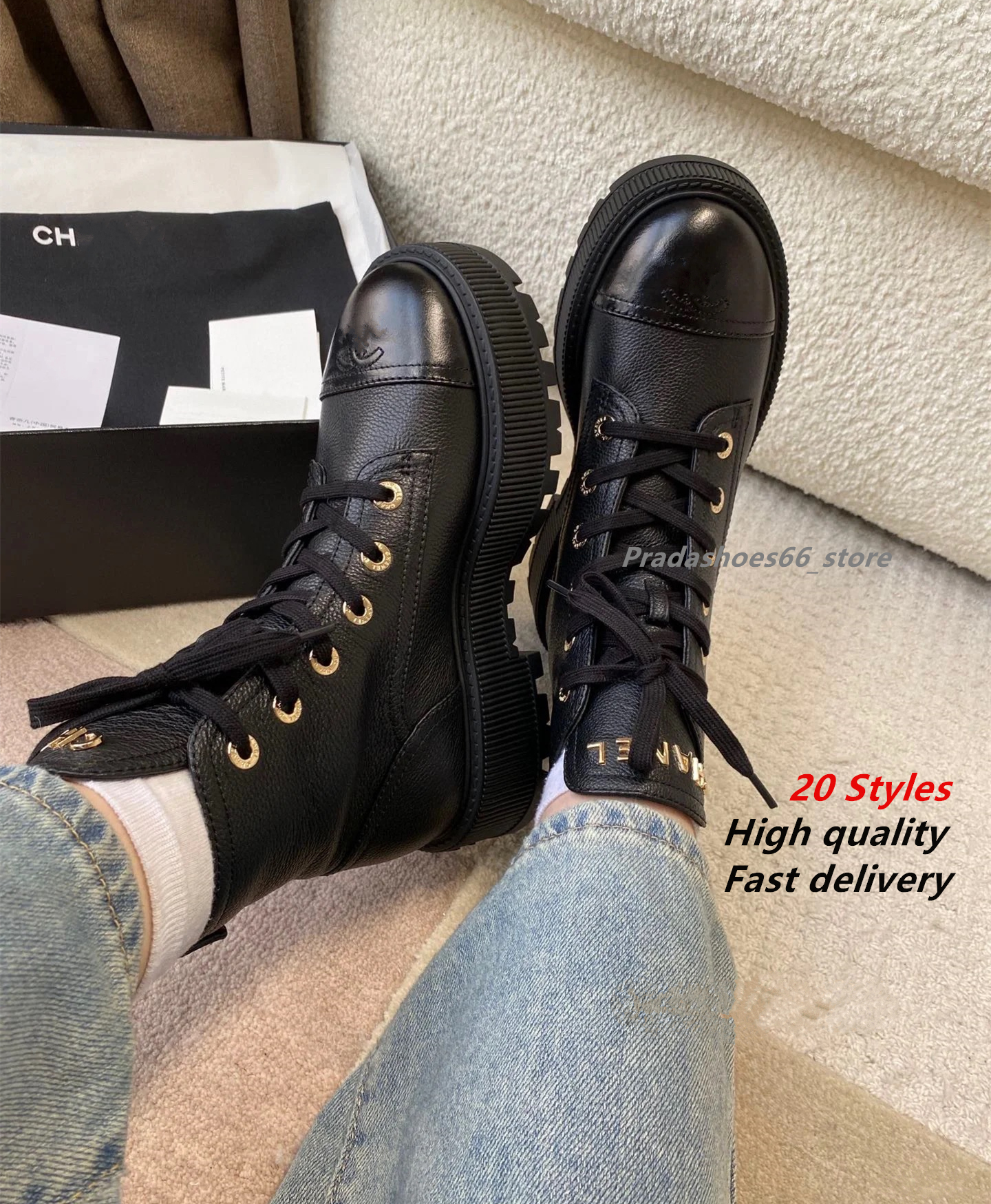 Paris Womens Ankle Boots 2025 cha Thick Bottom Platform Woman Shoes Fashion Female Luxury Designer RainBoots Casual Ladies Martins Boots ccBoots combat Boots