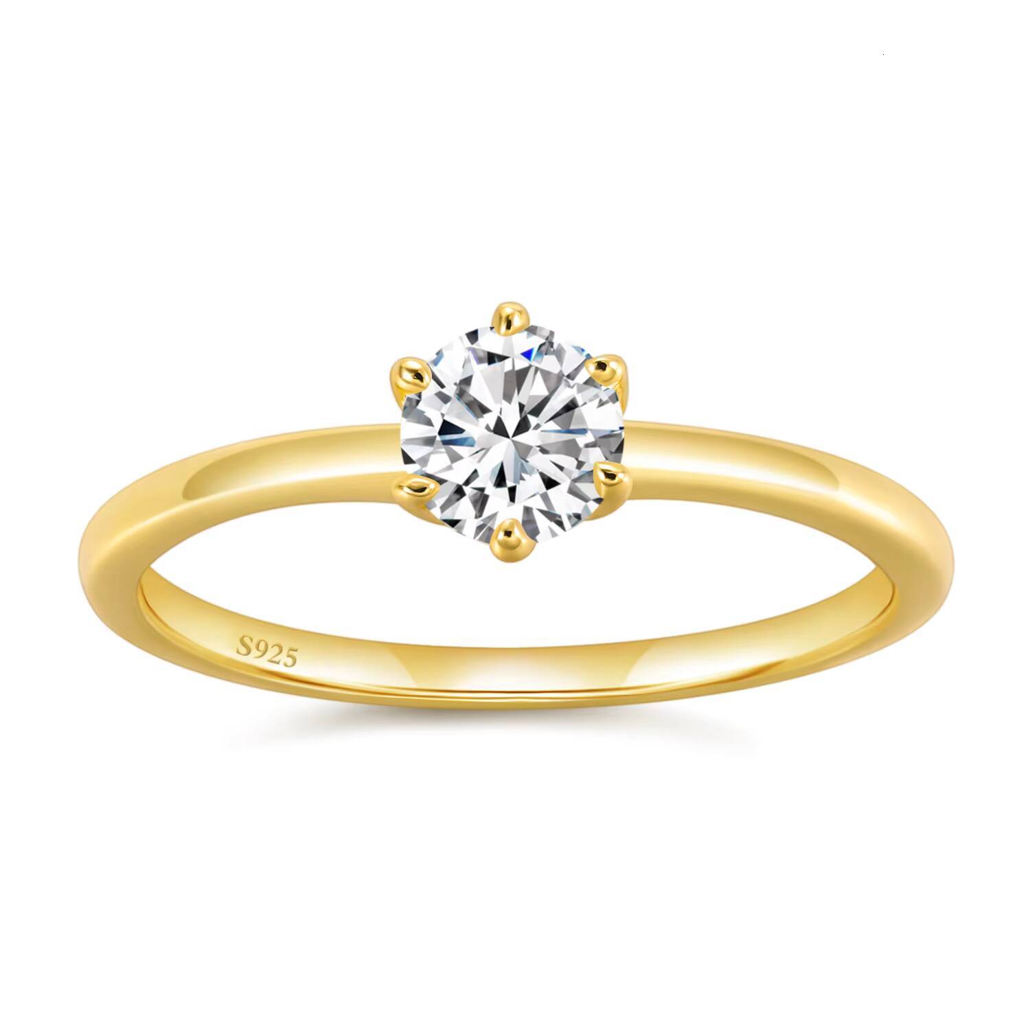 Somen 05ct 14k Gold Plated Moissanite Rings Women Fashion Sterling Silver Minimalist Jewelry Wedding Mossinate Diamond Ring