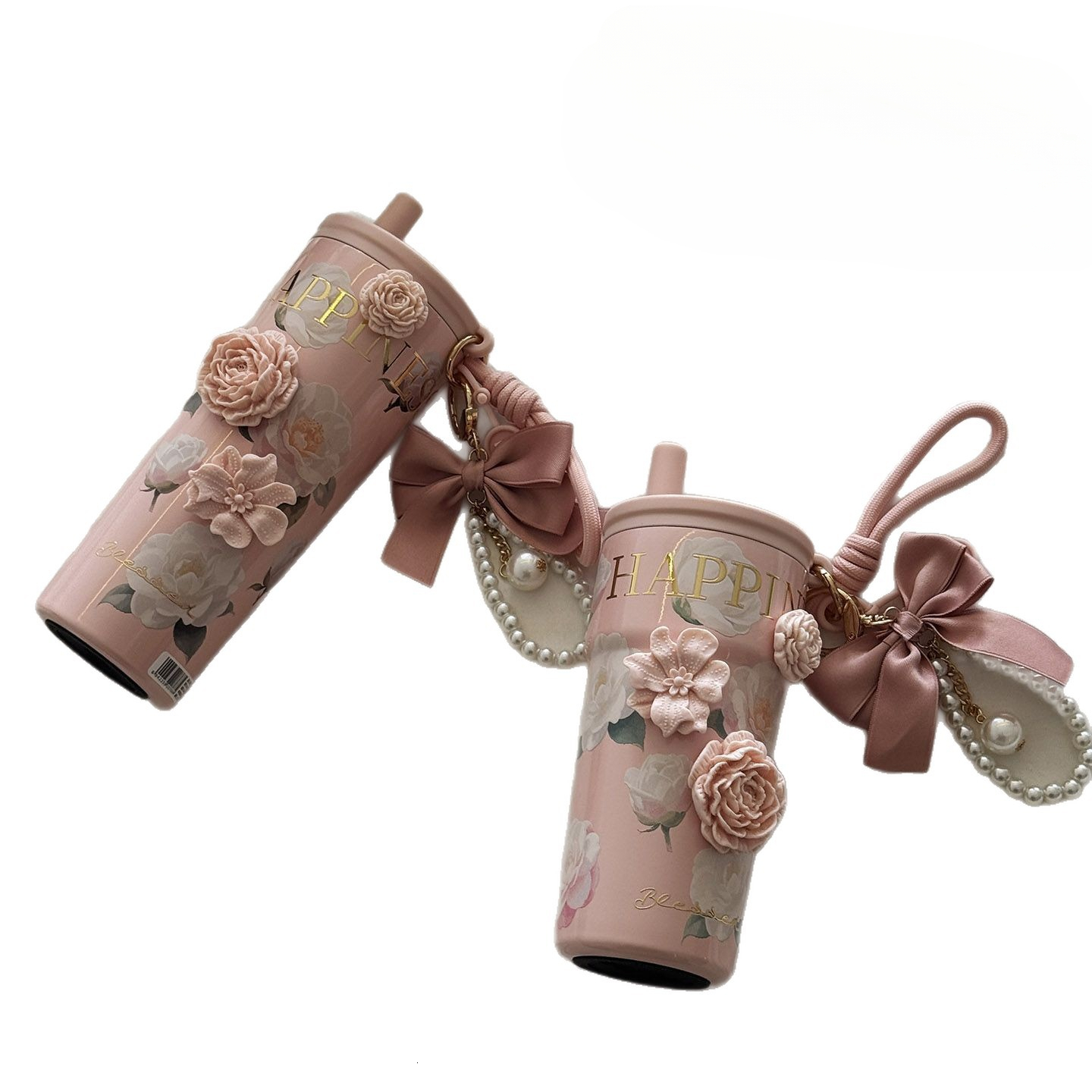 Camellia Ceramic Inner Liner Insulated for Women Coffee Travel Mug Portable Straw Water Cup High Aesthetic New Model 2025