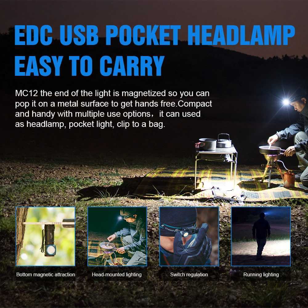 TrustFire MC12 EDC Powerful LED Flashlight 1000Lumens Magnetic Rechargeable Head Lamp XPL HI Camping Torch Flash Light C250915