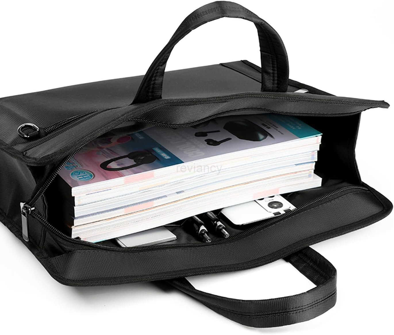 Black Oxford Handle Document Bag with Zipper Briefcase for Men File Tote Bag for Carrying Paper Files HorizontalW250914