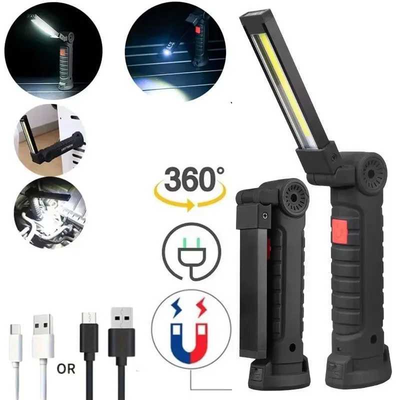 Portable COB High Power LED Flashlight USB Rechargeable Camping Lamp Torch Car Repairing Work Light Hanging Hook Magnet 5 Modes C250915