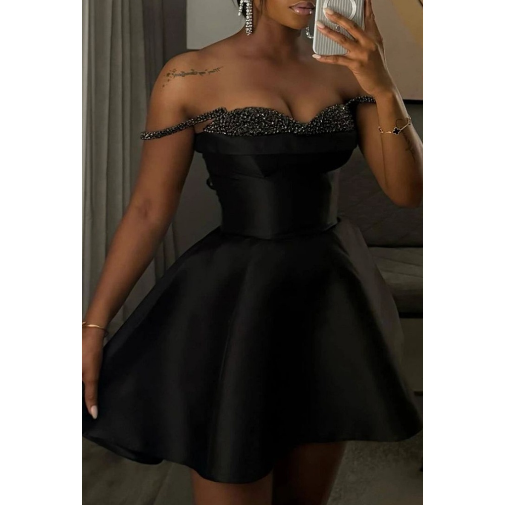 Aso Ebi Black Cocktail Dresses Short Prom Dresses Off the Shoulder Mini Homecoming Dress Graducation Dresses Appliqued Lace Formal Birthday Gowns