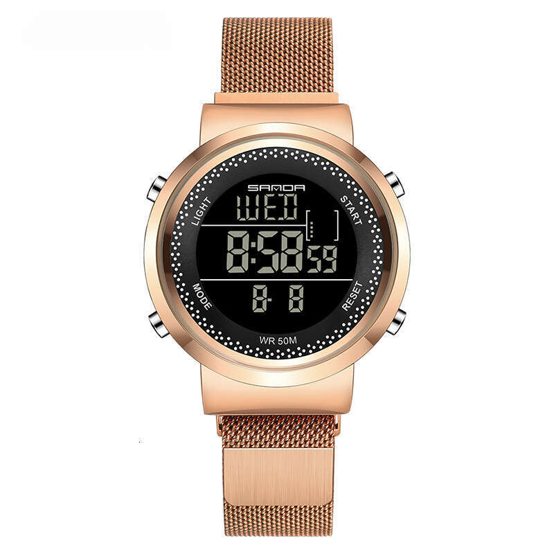 DHwatches New Fashion Stainless Steel Mesh Strap Waterproof Quartz Watch Sports Electronic Digital Couple Wristwatch