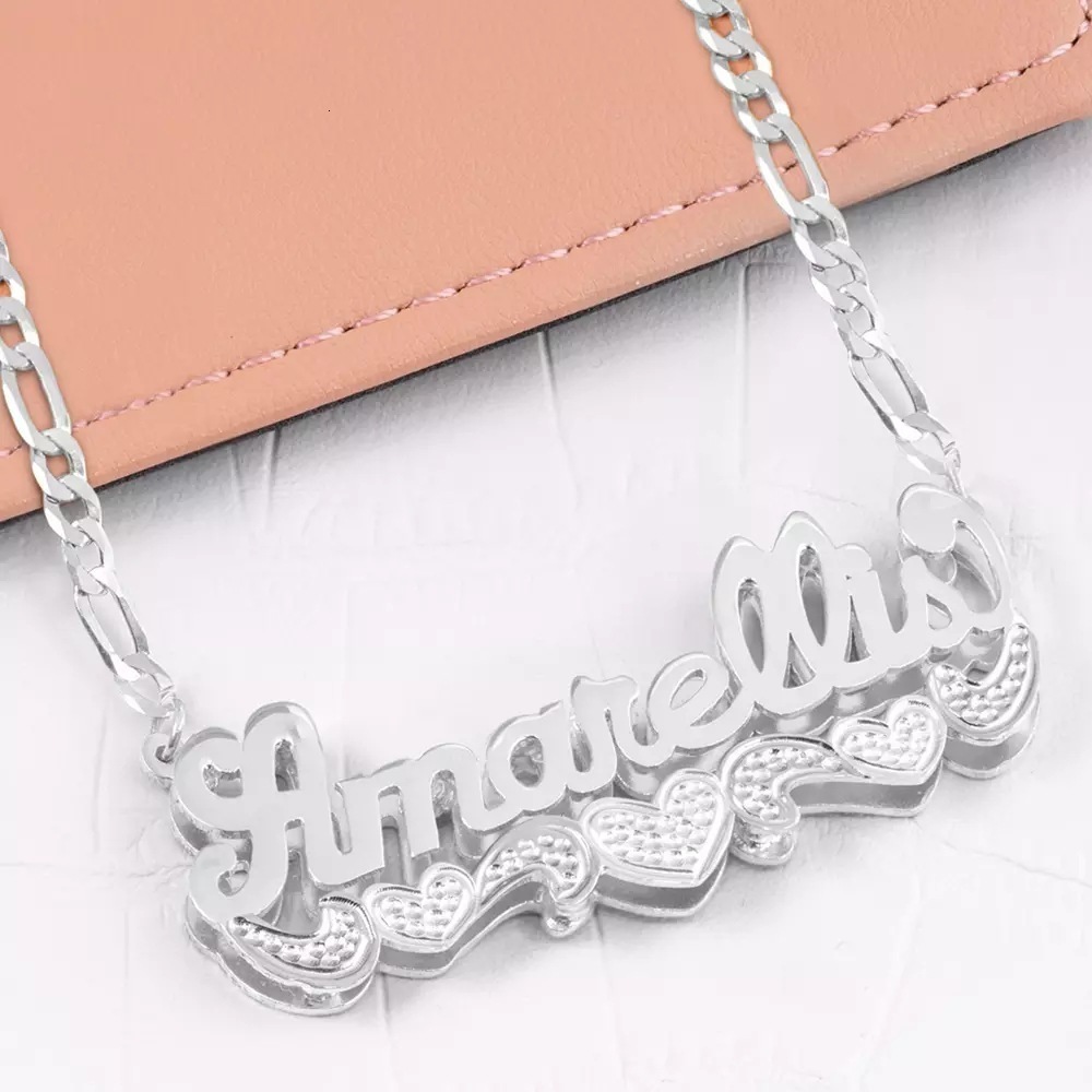 Personalized Necklace Custom Gold Plated Name Teddy Heart XOXO Chain Double Layer Two Tone with 240309