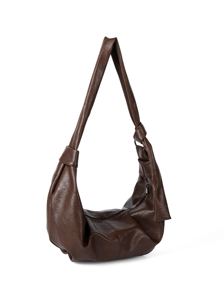 2025 New Korean Internet Celebrity Same Style Niche Texture Oil Wax Leather Women's Shoulder Crossbody For Commuting Versatile Dumpling Bag