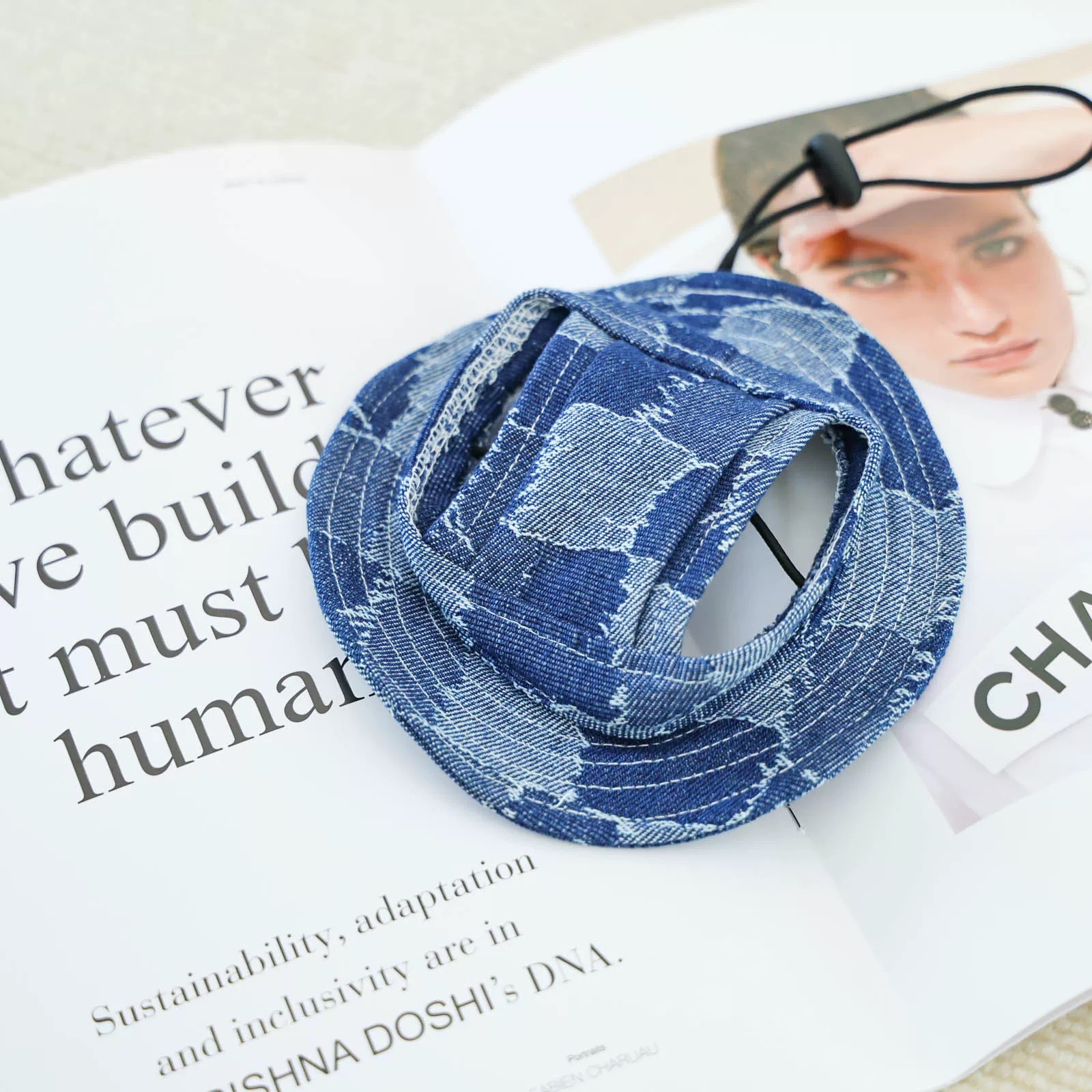 Doll Cat Fisherman Hat & Sun Hat: Summer Sun - protection Hat with Ear - exposing Design for Dogs, Denim Hat