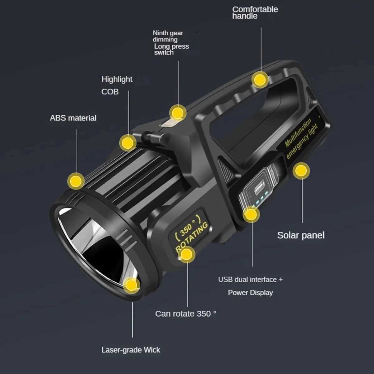 350000 Lumens Spotlight Rechargeable Led Spot light Flashlight 9 Modes Super Bright Outdoor Waterproof Solar Flashlight C250915