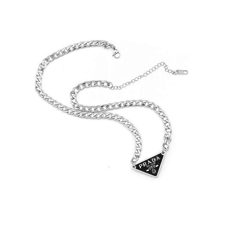 Black Letter Triangle Necklace for Women Ins Hip Hop Trendy Internet Celebrity Clavicle Disco Cuban Chain Accessories