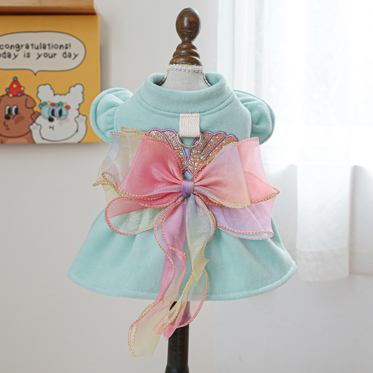 Pet Puppy Cat Clothes Autumn Winter New Blue Noble Dress Skirt