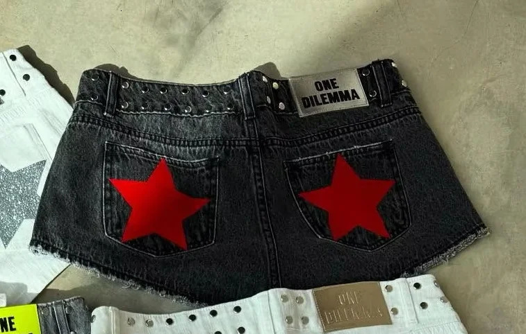 ONE DILEMMA Mini Shorts Y2K Women clothing Harajuku Fashion Pattern Low Waist Shorts High Quality Sexy Girl Hip Denim Shorts 250915