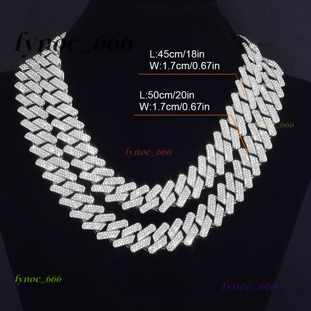 Iced Out Men Jewelry Hip Hop Micro Pave 17mm Cuban Link Chain High Quality Heavy Chunky Necklace 3 Rows Rhinestone