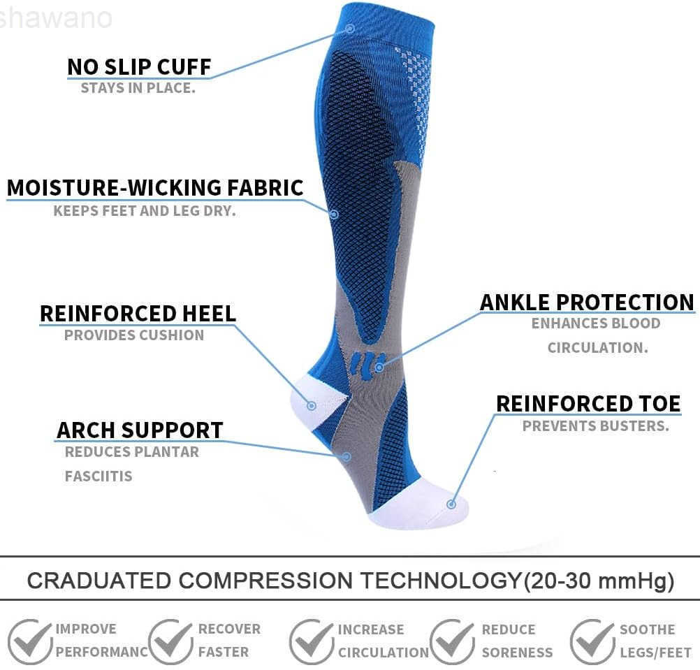 6 Pairs Compression Socks for Men Women 2030mmhg Knee High Support for Sports CirculationW250915