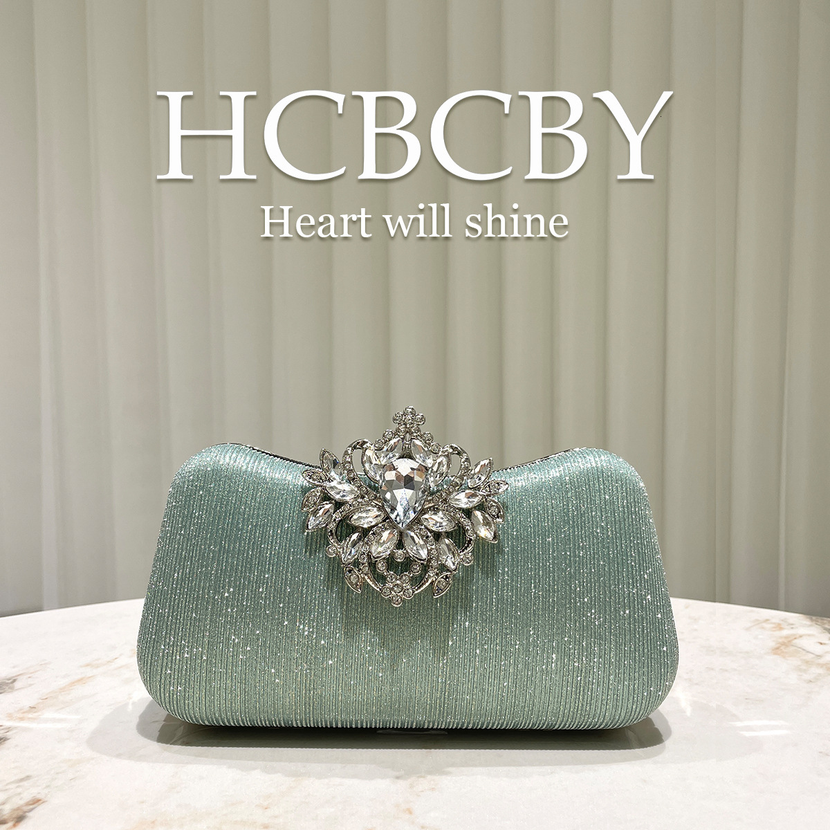 Luxury Brand Designer Bag Mint Green Gorgeous Rhinestone Buckle Decorated Striped Clutch Bag Women's Fashion Elegant Box-Shaped Evening Bag