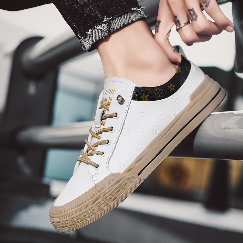 free shipping Versatile Fashionable shoes trendy seasonal casual leather shoes soft soled men's white shoes men's shoes sneaker hot