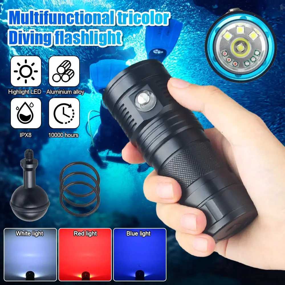 80W Professional Underwater 100M 10LED Diving Photography Fill Light Waterproof IPX8 WhiteRedBlue Scuba Diver Snorkeling Torch C250915