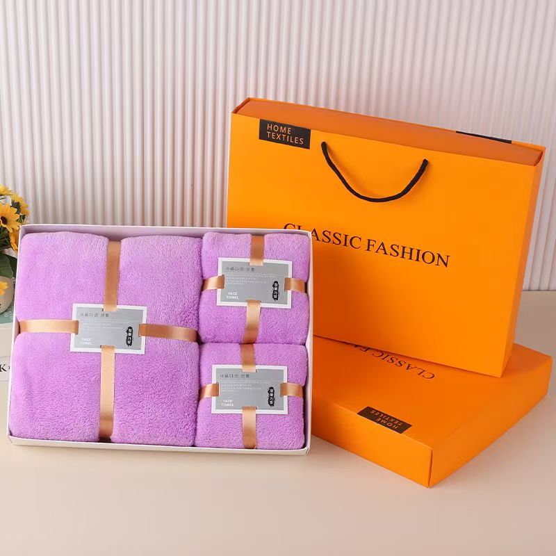 Home towels absorbent quick drying fabric skin friendly soft coral fleece towels gift box set of towels business 3-piece set popular item