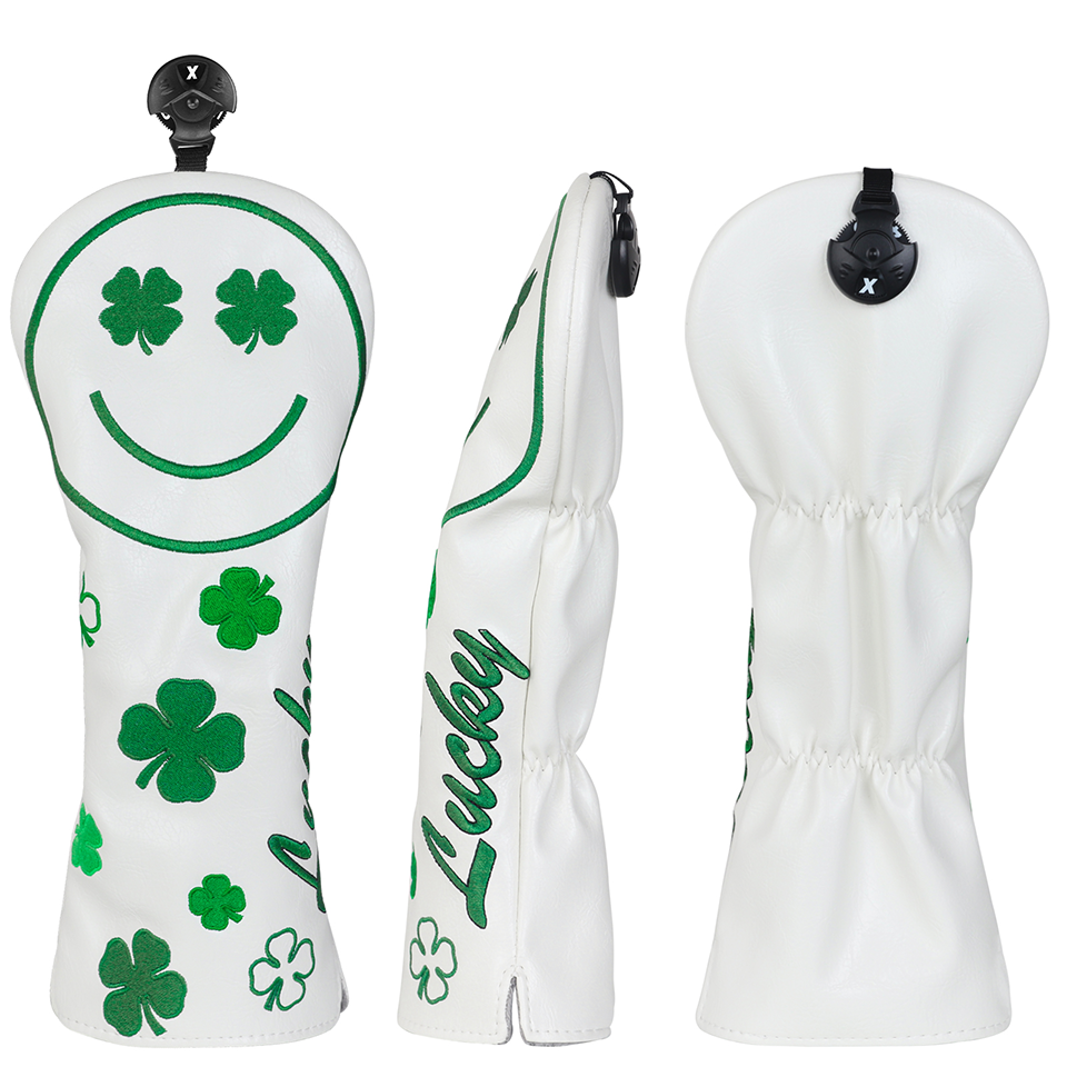 Golf Headcover Set White PU Green Four-leaf Clover Smile Driver Fairway Hybrid Head Cover Wood Cover Club Golf Head Cover Driver Cover