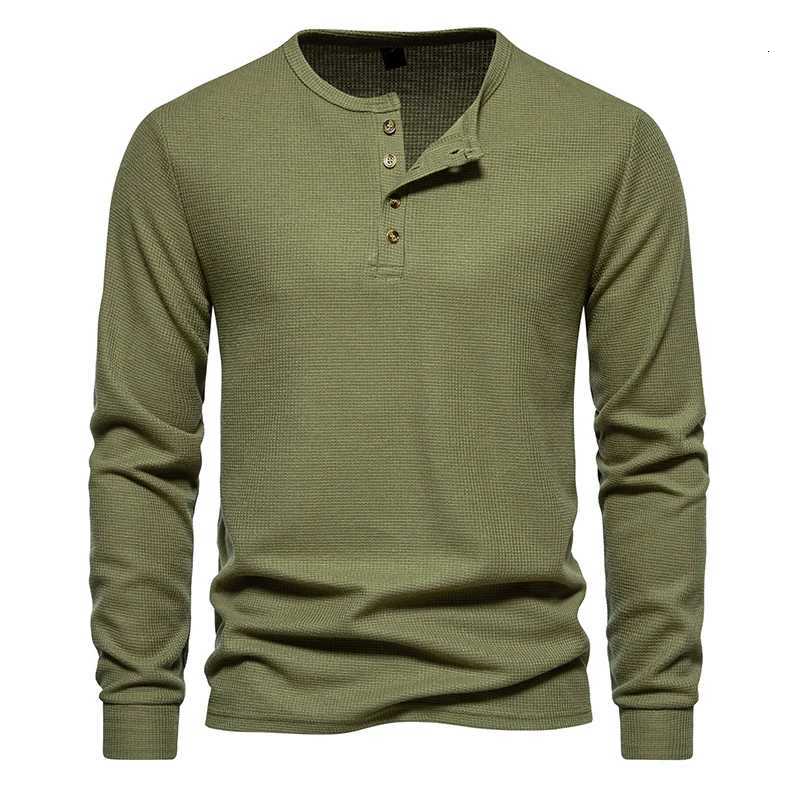 Waffle Henley TShirt Men Basic Breathable Mens Long Sleeve Tops Tee Shirts Spring Autumn Casual Solid Color Button T ShirtsXJ250915