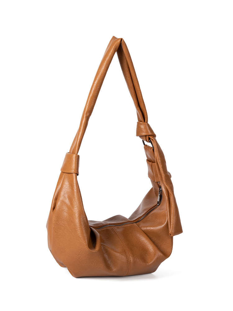 2025 New Korean Internet Celebrity Same Style Niche Texture Oil Wax Leather Women's Shoulder Crossbody For Commuting Versatile Dumpling Bag