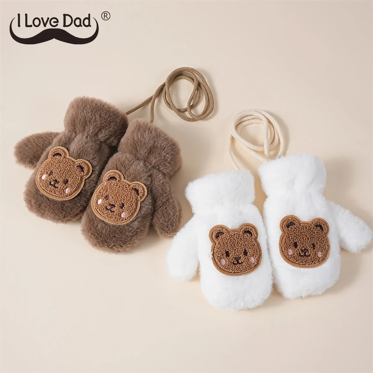 Winter Thicken Warm Baby Gloves Cute Cartoon Bear Baby Boys Girls Mittens Faux Fur Toddler Kids Fingerless Gloves 250915