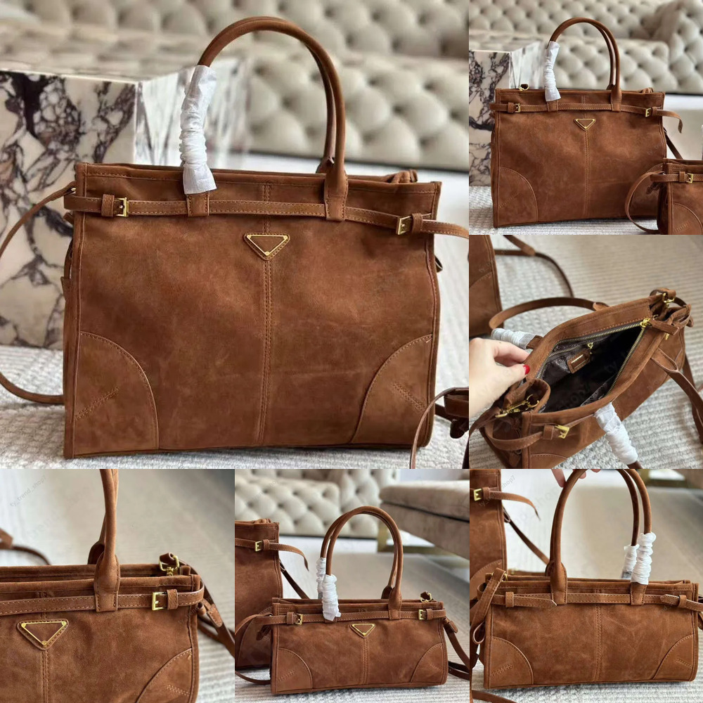 TOP Womens bag Suede Brown Shoulder Bag Designer Totes P Bag Soft Lux Leather Luxury Handbag Casual Mens Large Capacity New large Tote luxury bag tote bags