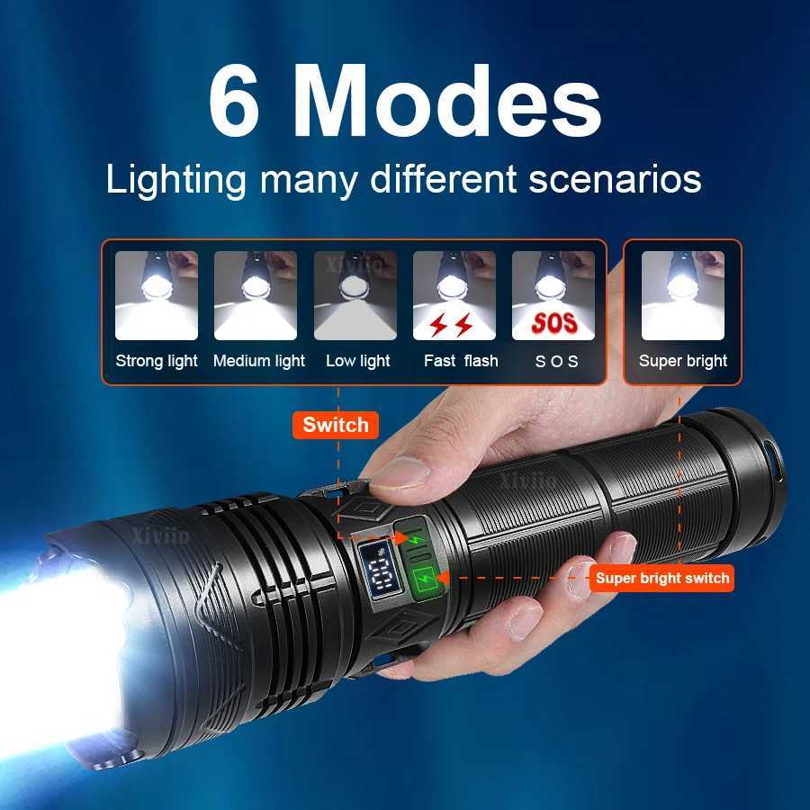 300000000LM Ultra Bright LED Flashlight USB Rechargeable Zoom Flashlights 5000M ABS Tactical Torch Camping Fishing Work Lamp C250915