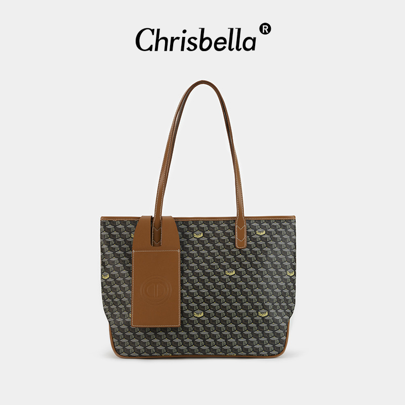 European and American presbyopia full of prints, large capacity commuter women's horizontal tote bag, one-shoulder armpit bag, handbag