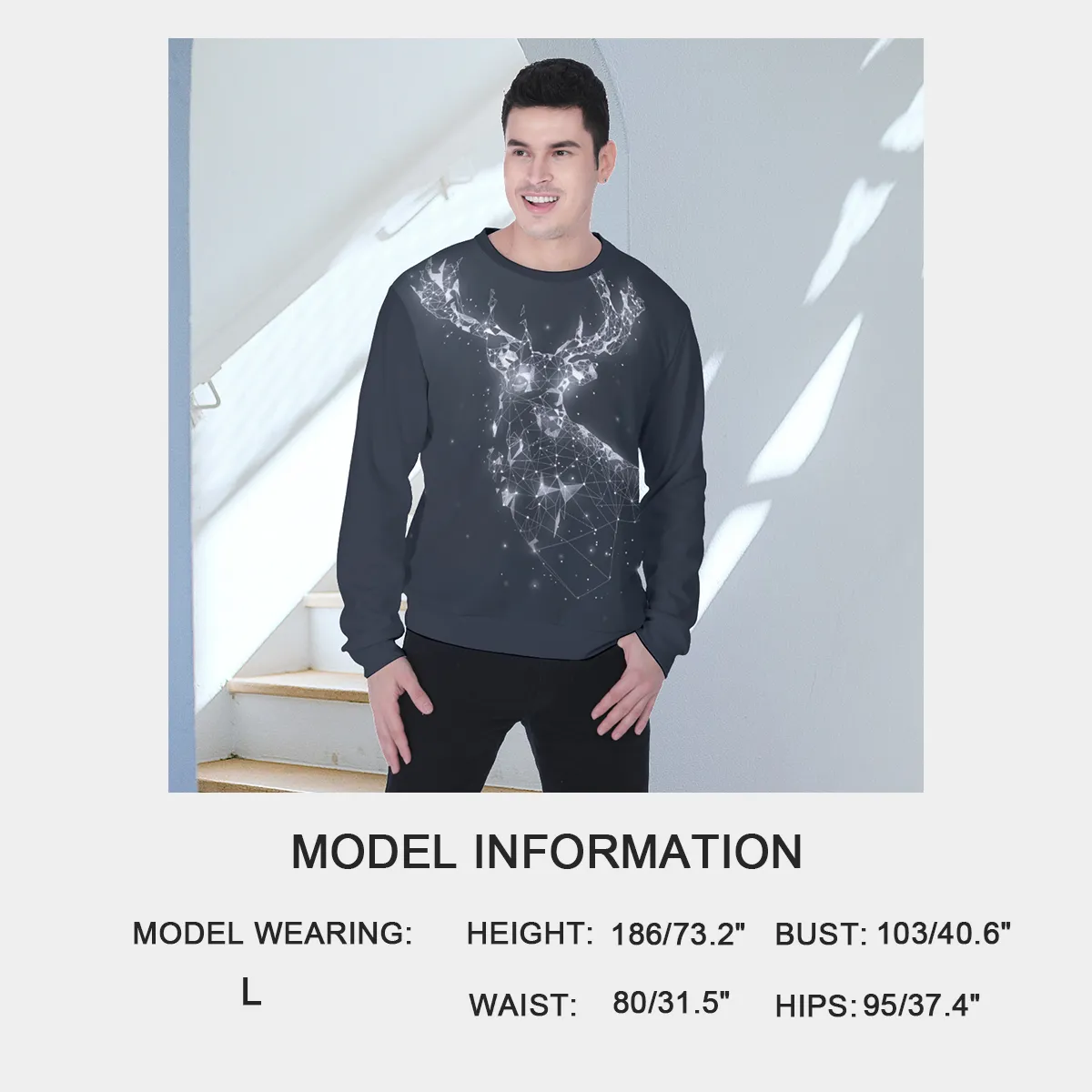 DHgatepod Men's Printed Fleece Lined Sweatshirt - Heavyweight 320GSM Wool Style Hoodie with All-Over Pattern for Warmth & Comfort