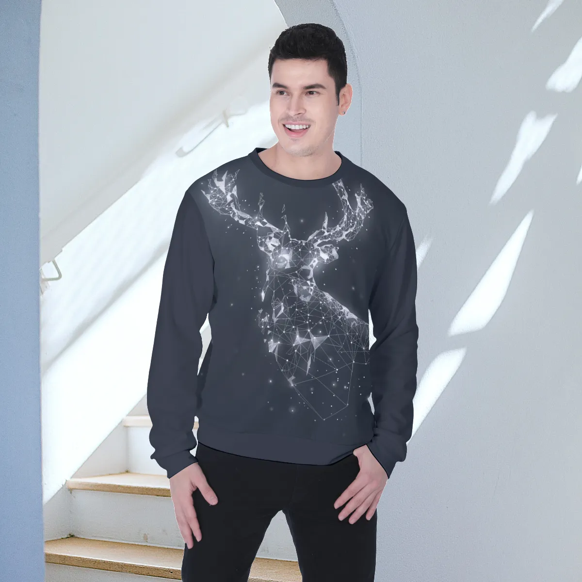 DHgatepod Men's Printed Fleece Lined Sweatshirt - Heavyweight 320GSM Wool Style Hoodie with All-Over Pattern for Warmth & Comfort