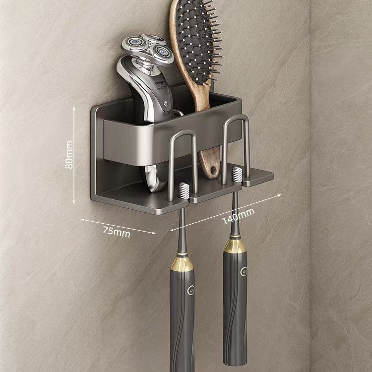 Multi functional toothbrush storage rack no punching gun ash bathroom mouthwash cup toothbrush cup storage wall mounted electric toothbrush rack