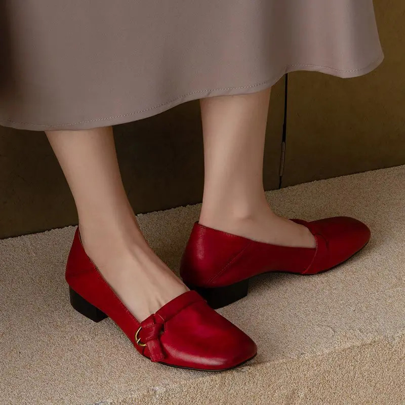 Square Toe Loafers Shoes Woman Soft Leather Retro Sandals Shallow Summer Trend Sole Comfort Zapatillas De Mujer 250915