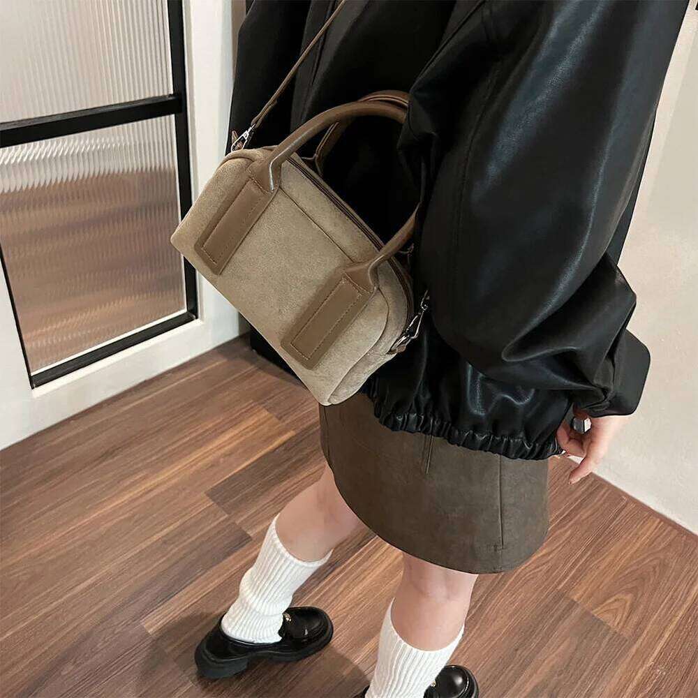 Women Suede Tote Adjustable Strap Crossbody With Multi-Pockets Handbag Zipper Satchel Bag For Work Travel