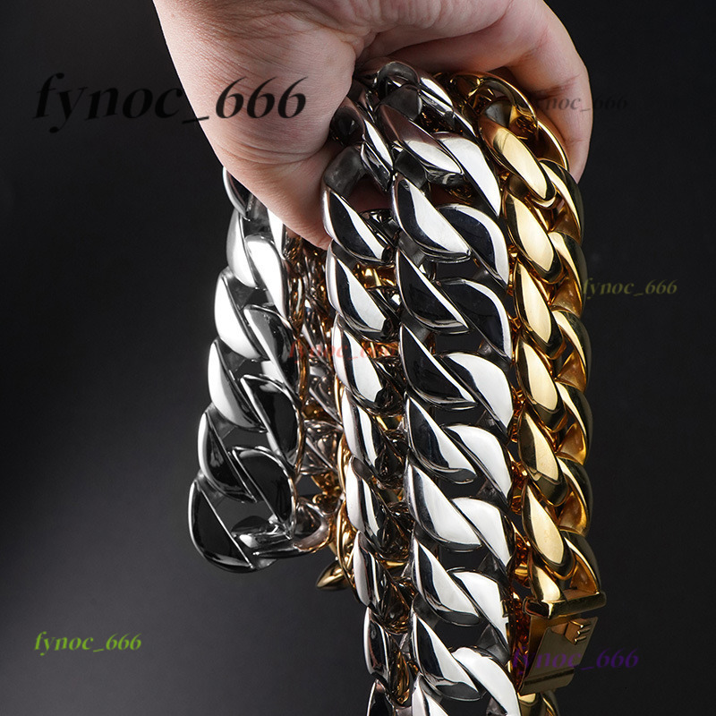 Mens 31mm Large Heavy Polished Gold Plated Stainless Steel Chunky Cuban Curb Chain Link Necklace with Moissanite for Anniversary