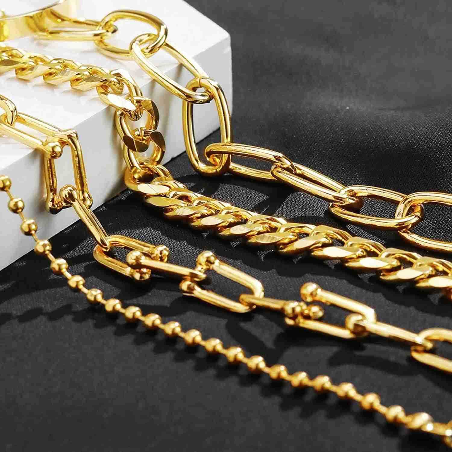 2425 Pcs 6 Pack 14K Gold Ankle Bracelets Set for Women Boho Stackable Bangles Cuff Charm Chunky Wrist Jewelry Y260117