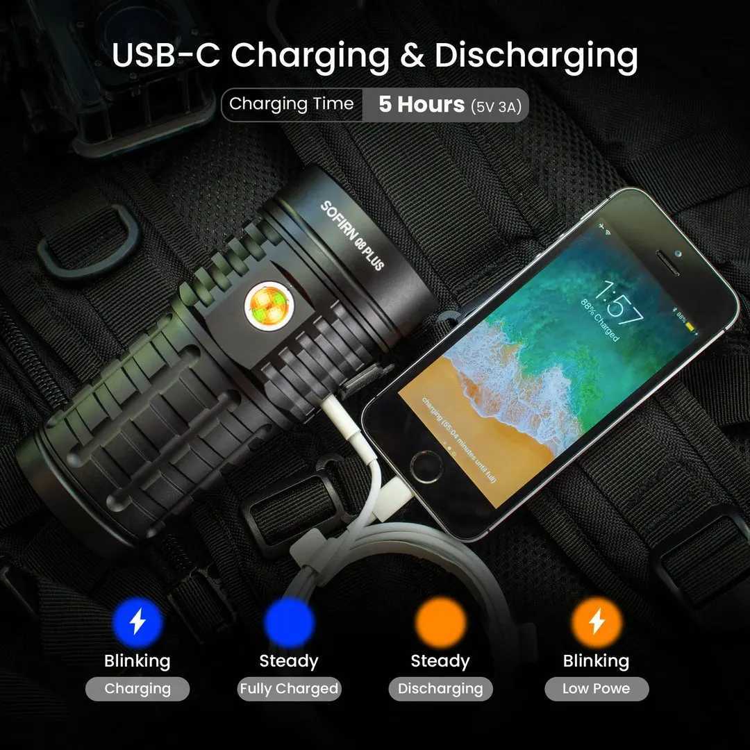 Sofirn Q8 Plus Super Powerful LED Flashlight 16000lm USB C Rechargeable 21700 Anduril 20 Torch XHP50B Reverse Charging C250915