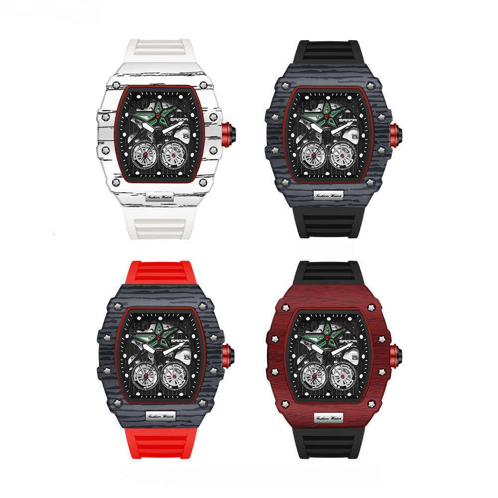 DHgargets Sanda Bestselling Barrel-Shaped Quartz Men's Watch Luminous Calendar Simple Personalized Hollow Zebra Pattern Wristwatch