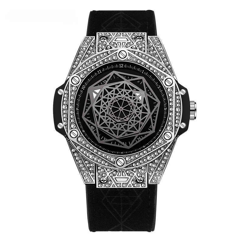 DHgargets New Model Men's Diamond-Encrusted Geometric Dial Luminous Waterproof Creative Quartz Watch