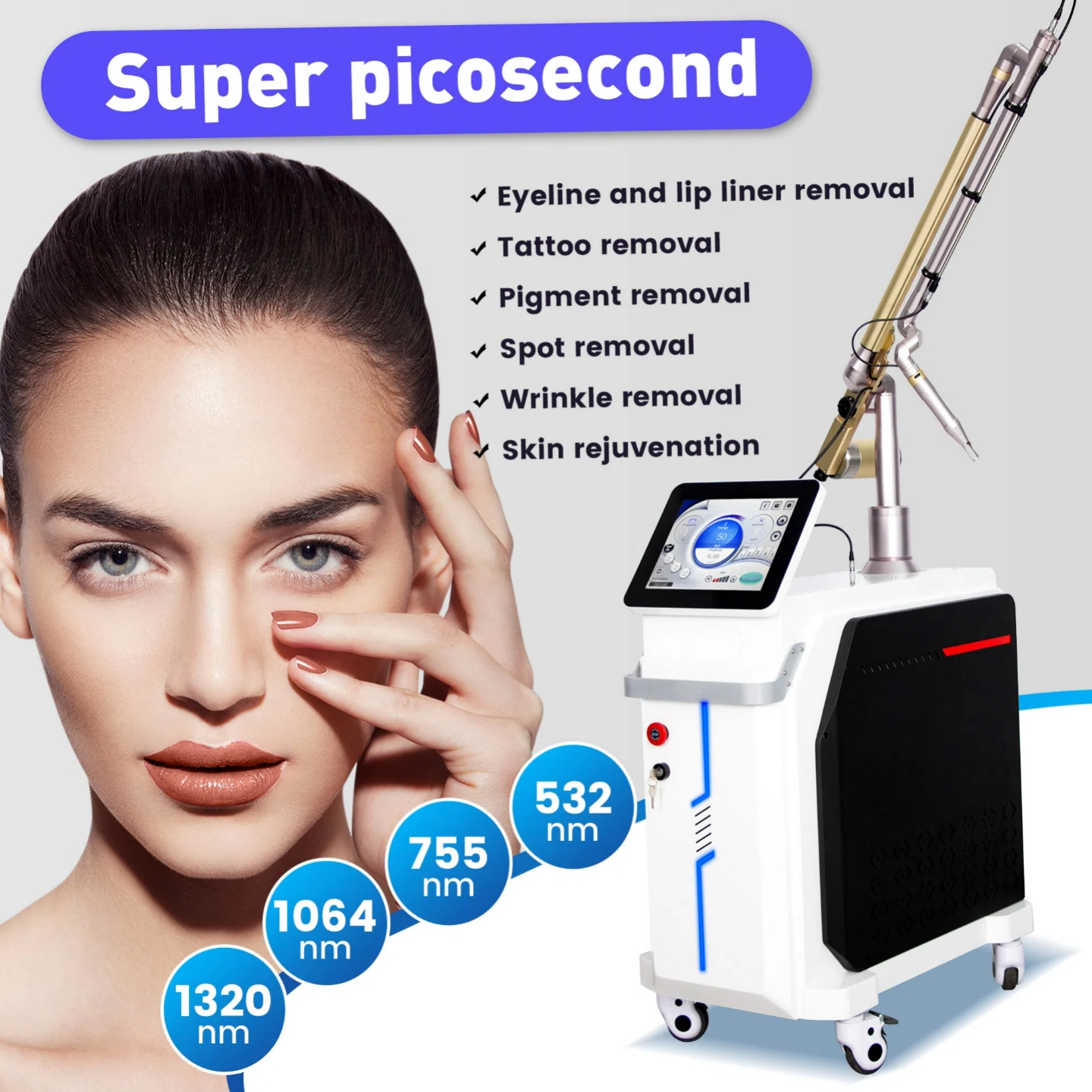 Professional Carbon Peel Q-Switch Nd YAG Laser Machine 1064nm 532nm Picosecond Laser for Tattoo Removal Skin Whitening Pigme Picosecond Laser 600MJ/95