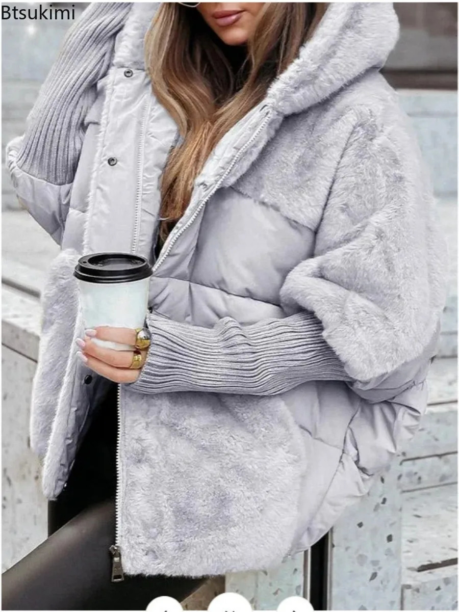 2025 Autumn Winter Womens Loose Splicing Down Cotton Jacket Parka Loose Warm Fashion Jackets Coat Fashionable Streetwear 250915