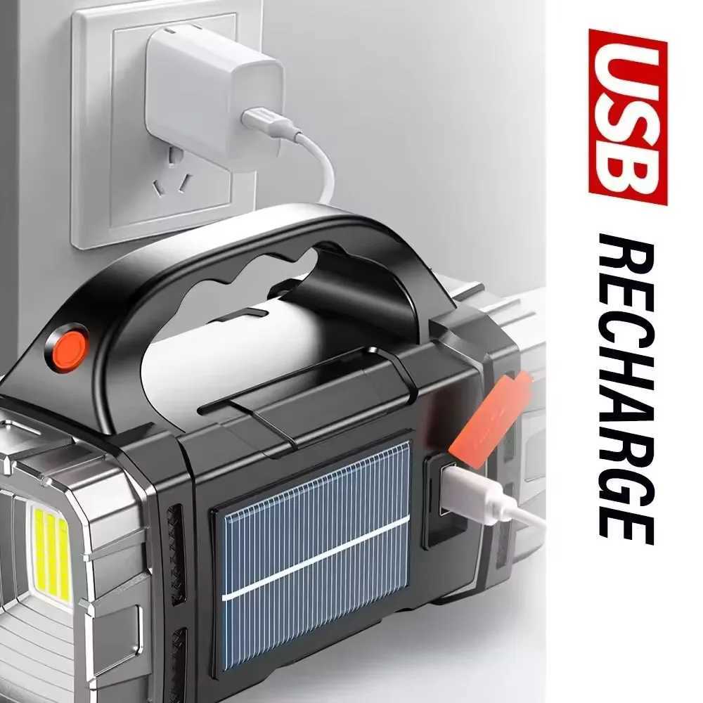 2025 Powerful LED Flashlight USBSolar Rechargeable Flashlight COB Outdoor Camping Torch Portable Searchlight Power Bank Outdoor C250915
