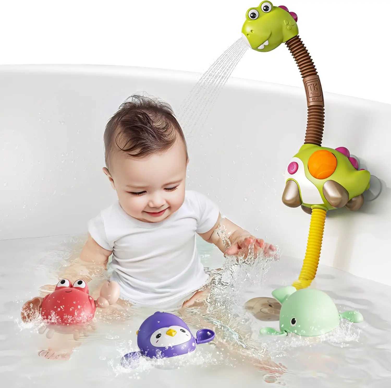Baby Bath Toy with Shower Head Dinosaur Water Spray Squirt Shower Faucet and Bathtub Water Pump Summer Essentials for Toddlers C250915